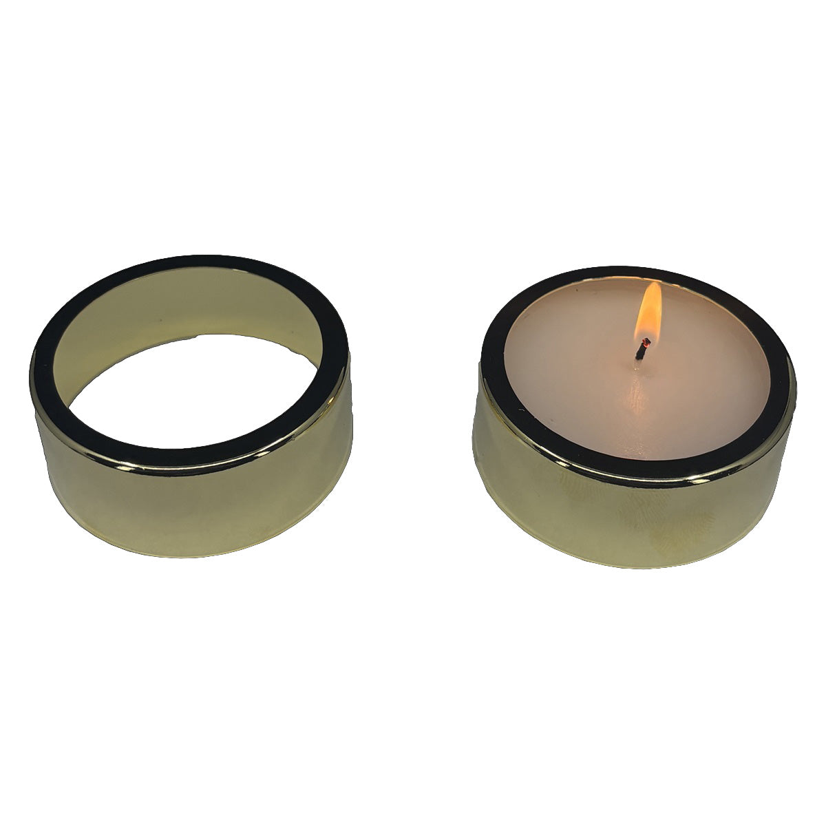 Två ljusringar i frostat glas med svart kant, en tom och en med tänd ljusstake inuti | Trademan | Lilla Hem