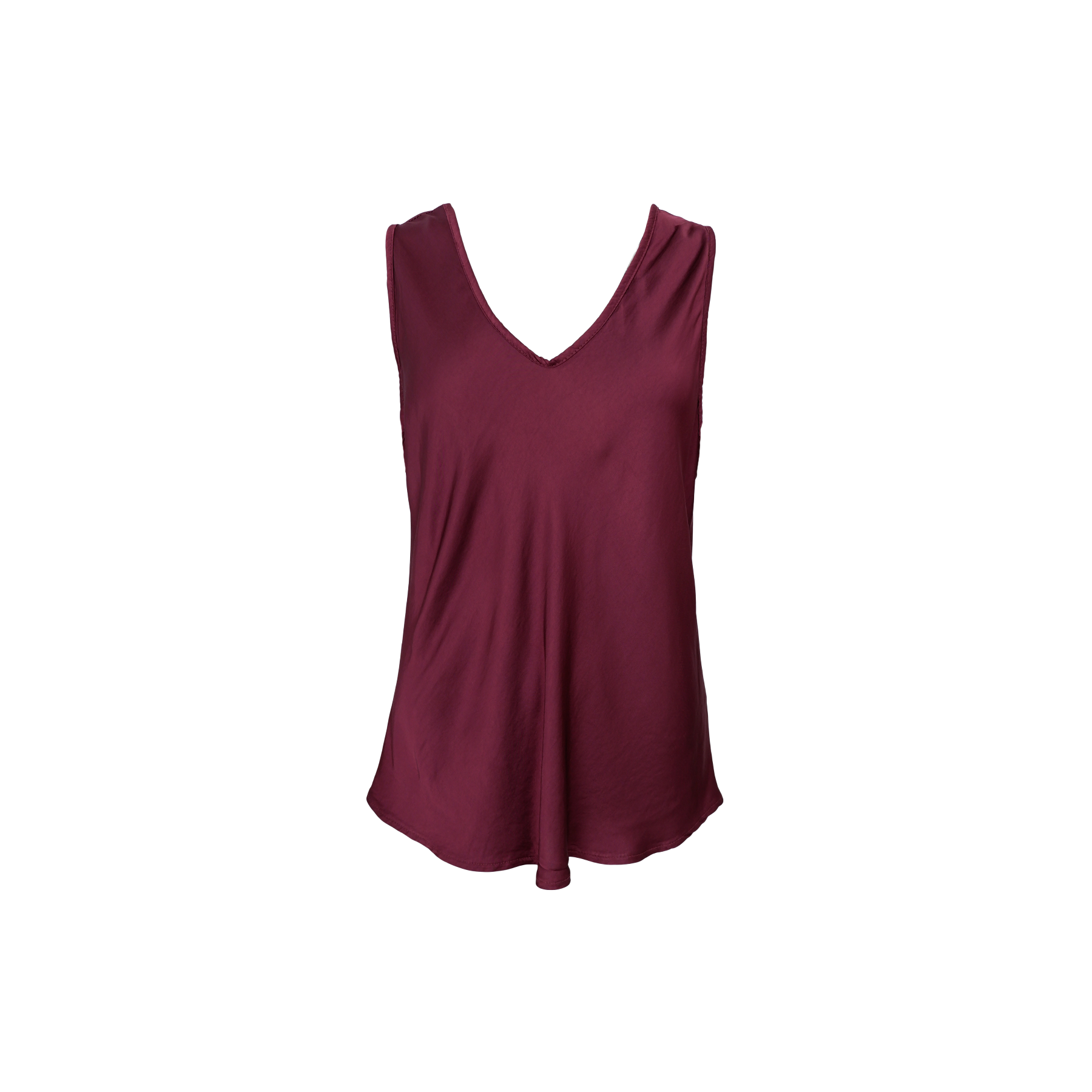 Vinröd sleeveless topp med djupt V-ringning, lagd platt mot vit bakgrund | Black Colour | Lilla Hem