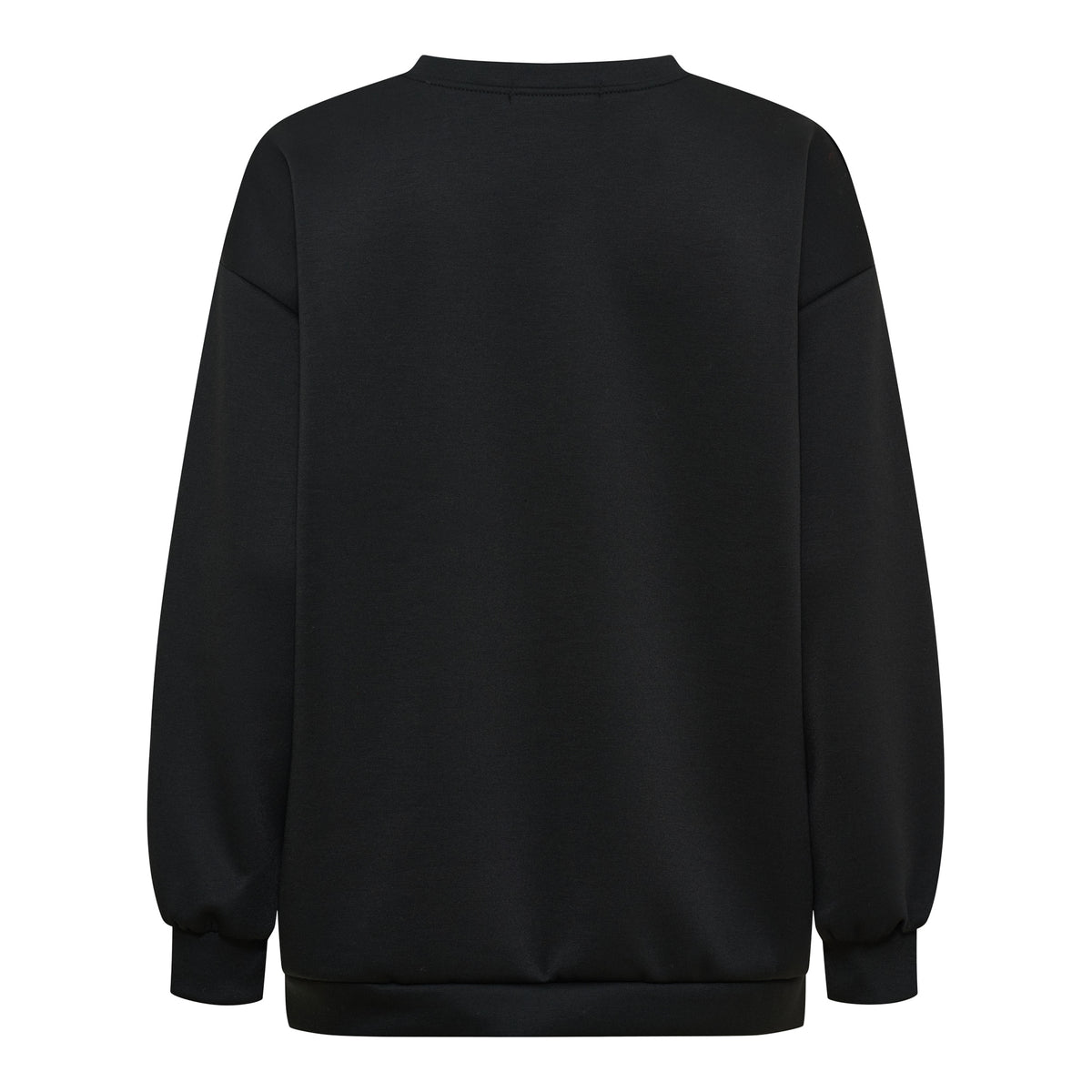 Svart sweatshirt sedd framifrån mot vit bakgrund, visar rundad halsöppning och puffiga långärmade detaljer | MARTA du Chateau | Lilla Hem