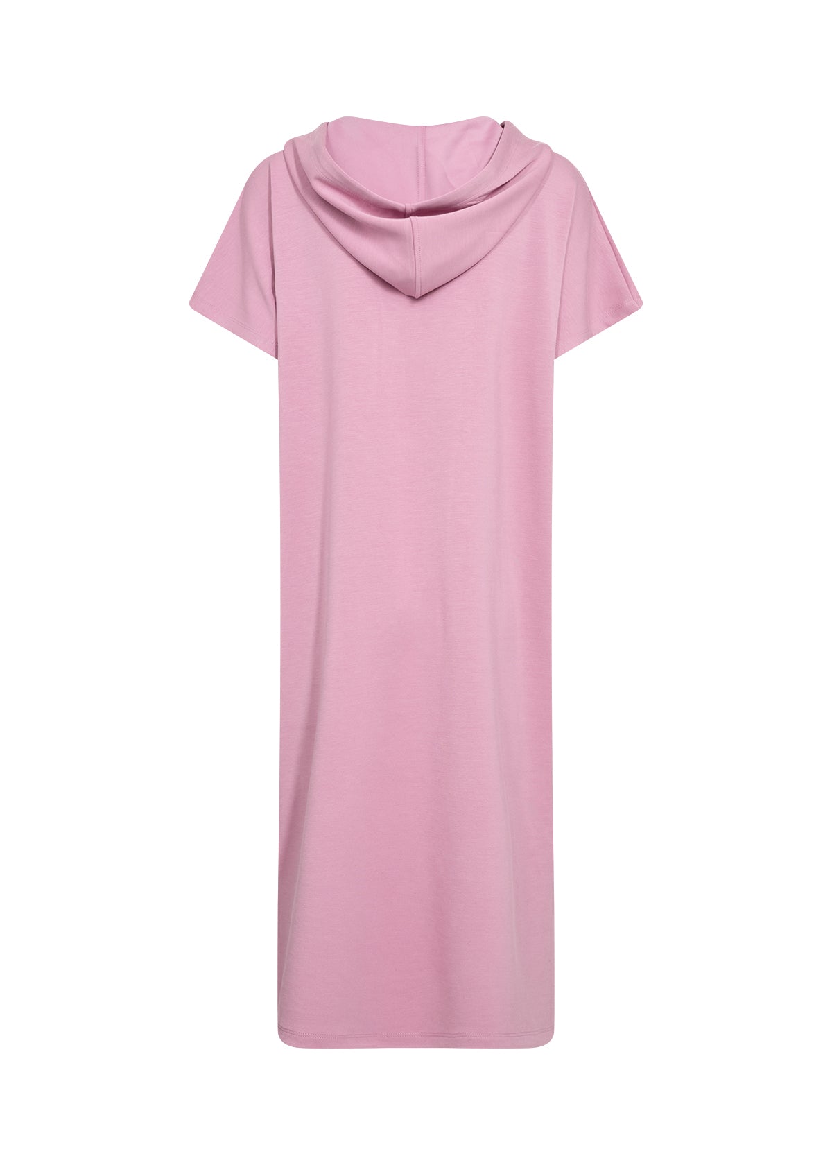 Rosa hoodie-klänning i midi-längd visad framifrån mot vit bakgrund | Soya Concept | Lilla Hem