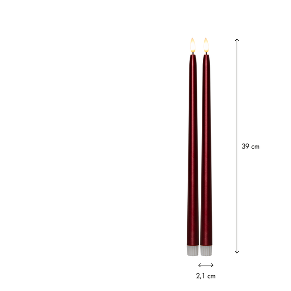 Två bruna LED-ljus med metallbas visade framifrån med mått 39 cm höjd och 2,1 cm diameter | Star Trading | Lilla Hem